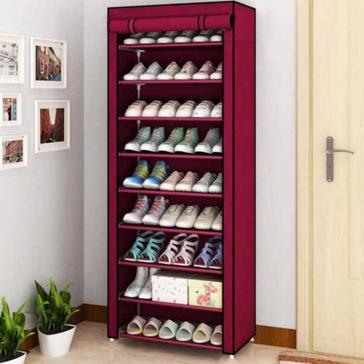9 Layer Portable Waterproof &amp; Dustproof Shoe Rack Non-woven Shoe Rack Storage Bag Closet Household Shoe Storage Rack Storage Cabinet (Random Color)