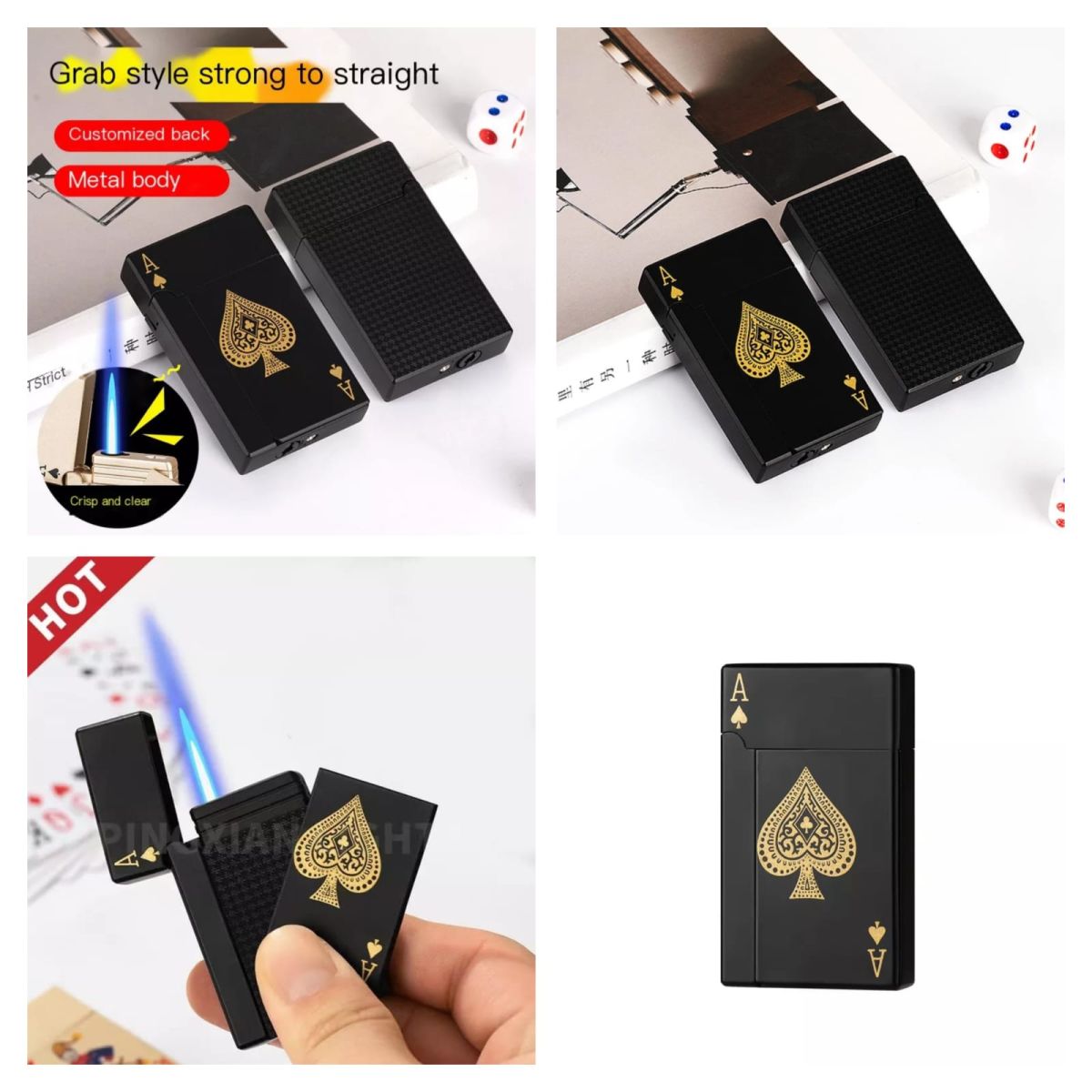Jet Torch Playing Card Lighter, Green Flame Ace Card Lighter Windproof Refillable Lighter Playing Cards Cool Design (Metal Body) random color View Gallery - Pakistan