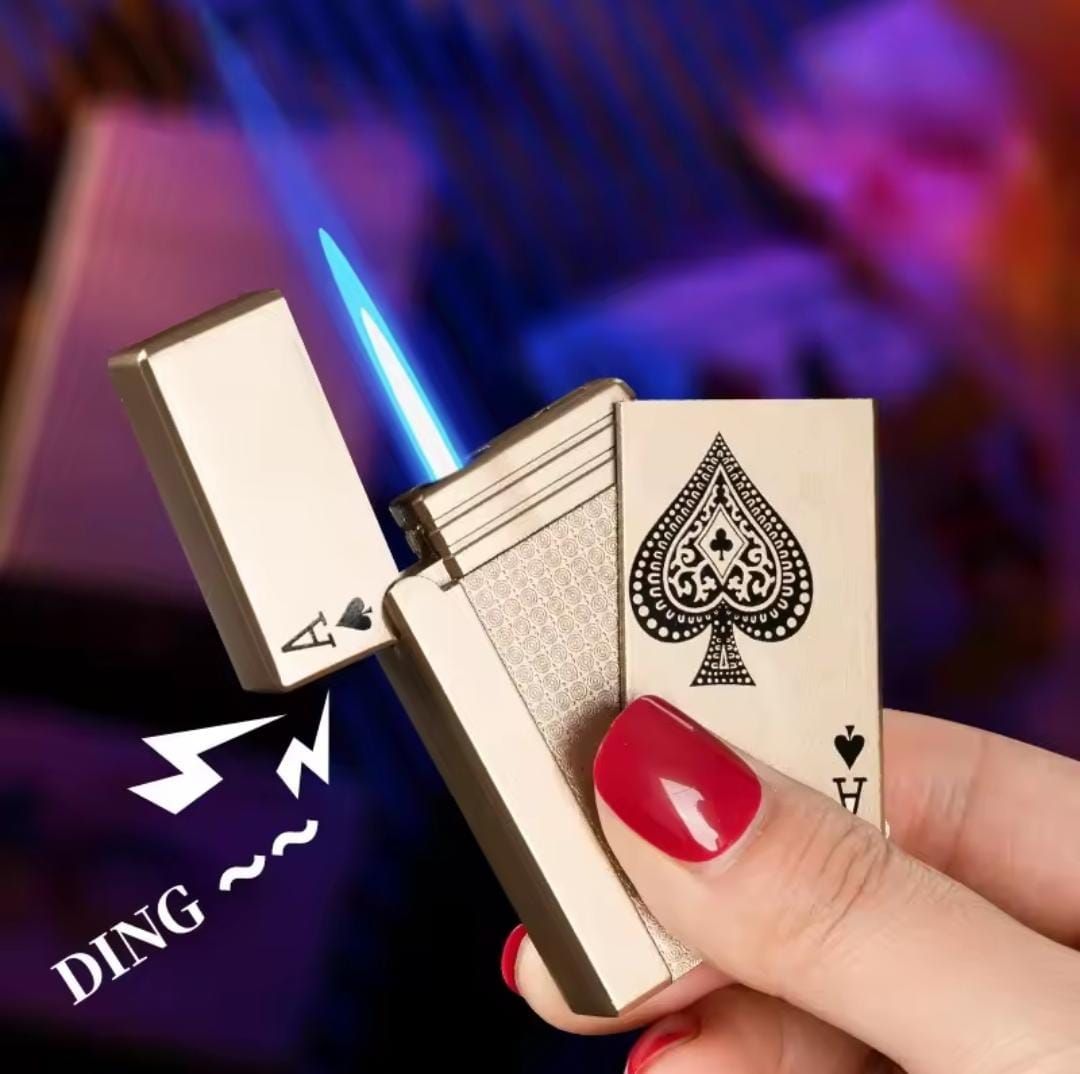 Jet Torch Playing Card Lighter, Green Flame Ace Card Lighter Windproof Refillable Lighter Playing Cards Cool Design (Metal Body) random color View Gallery - Pakistan