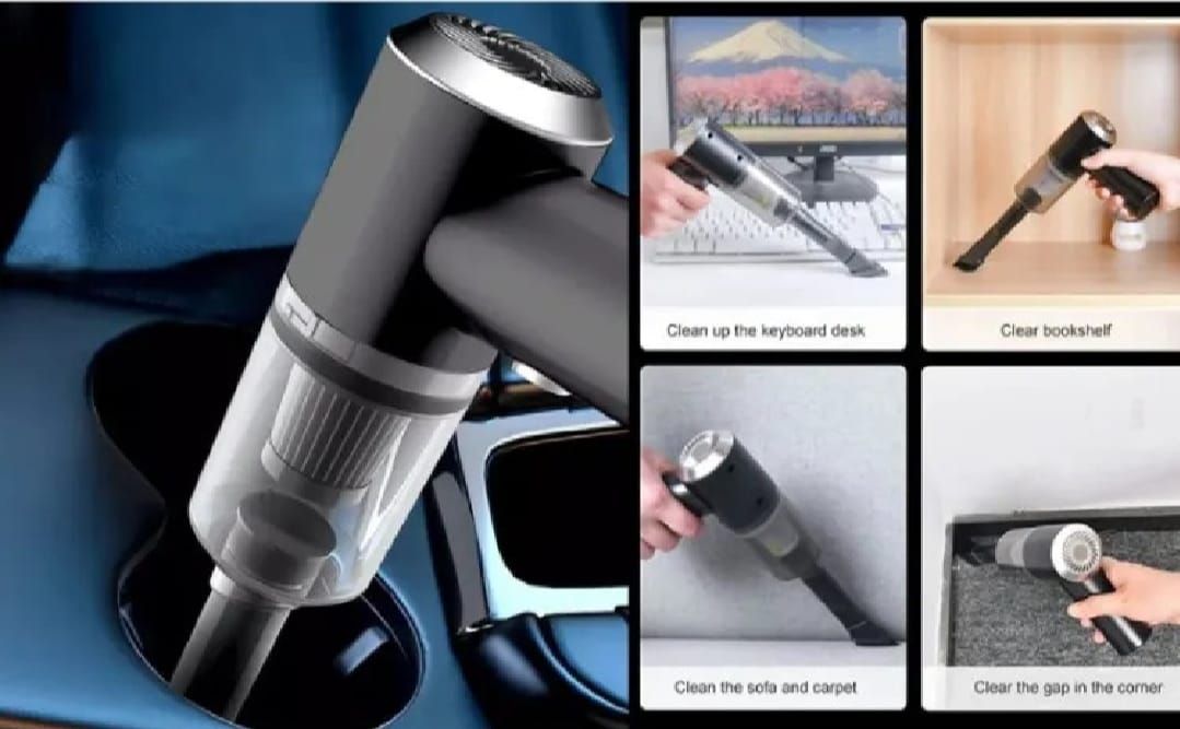 Powerful 3-in-1 Cordless Handheld Vacuum Cleaner with LED Light - Wet &amp; Dry, Strong Suction for Car, Sofa, Carpet &amp; Home Cleaning (With box) View Gallery - Pakistan