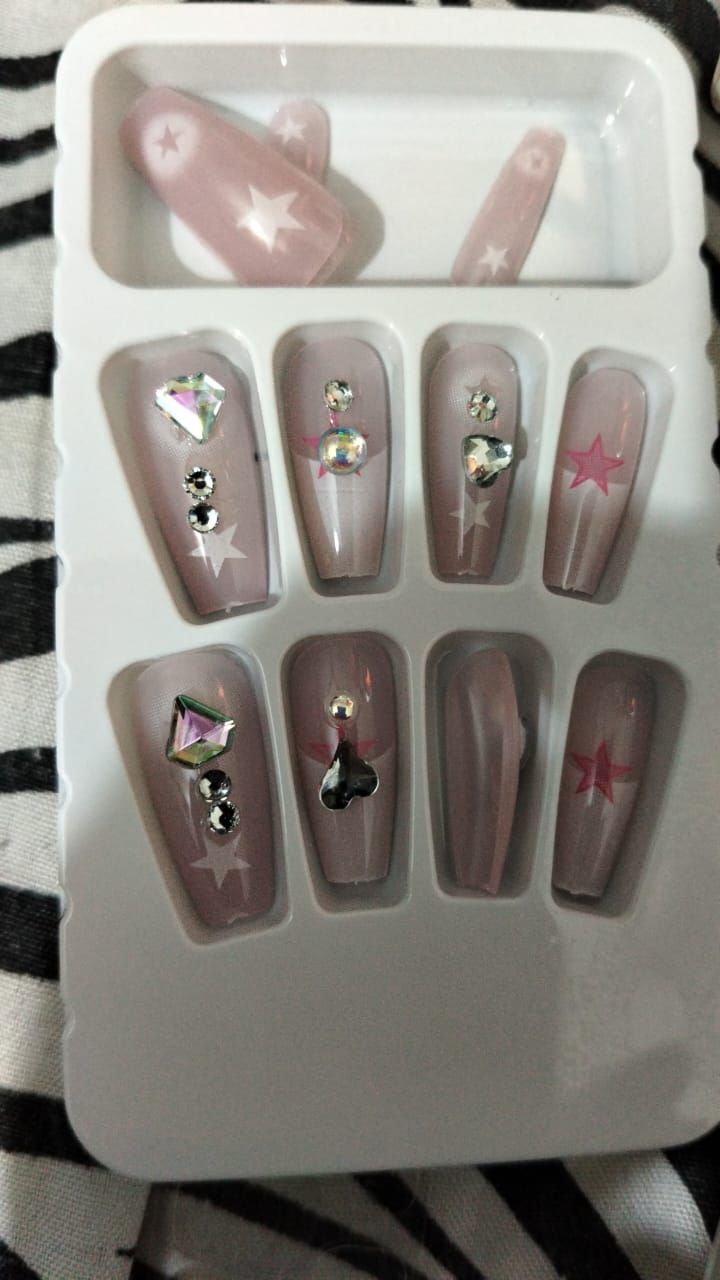 10 PCs Fake Nails False Nails Wearable Nails Stylish Pattern Artificial Nails | Fake Nails For Girls | Artificial Nails For Women with Sticking Dots ( Random Design ) View Gallery - Pakistan
