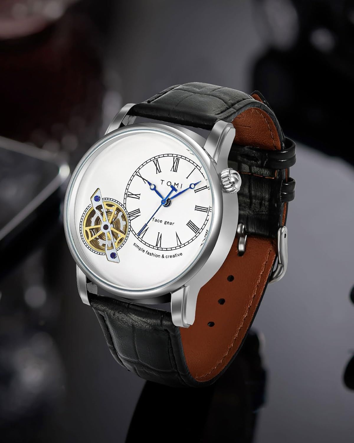 Men's Watch Analog Leather Wrist Watch – Elegant Quartz Watch with Double Strap &amp; 3ATM Waterproof ( Random Color ) View Gallery - Pakistan