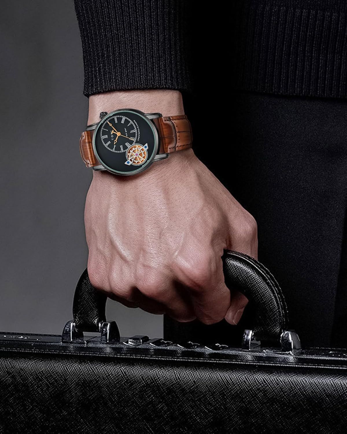 Men's Watch Analog Leather Wrist Watch – Elegant Quartz Watch with Double Strap &amp; 3ATM Waterproof ( Random Color ) View Gallery - Pakistan