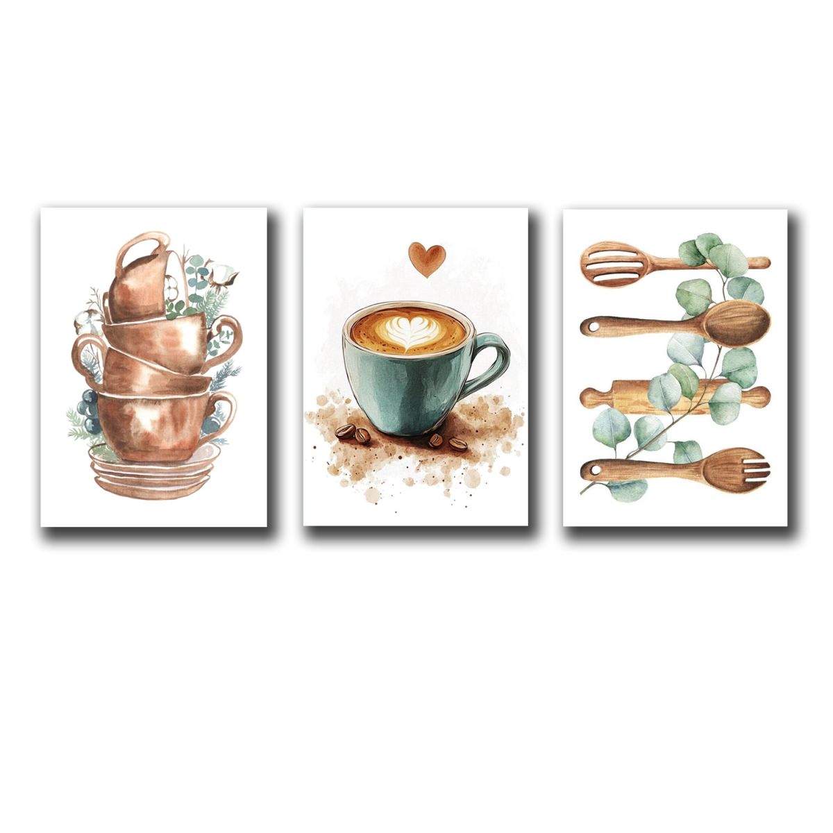 Set of 3 Wall Art Sticky Wooden Canvas Frames for Dining Room and Kitchen Decor / Sticky Photo Tiles View Gallery - Pakistan