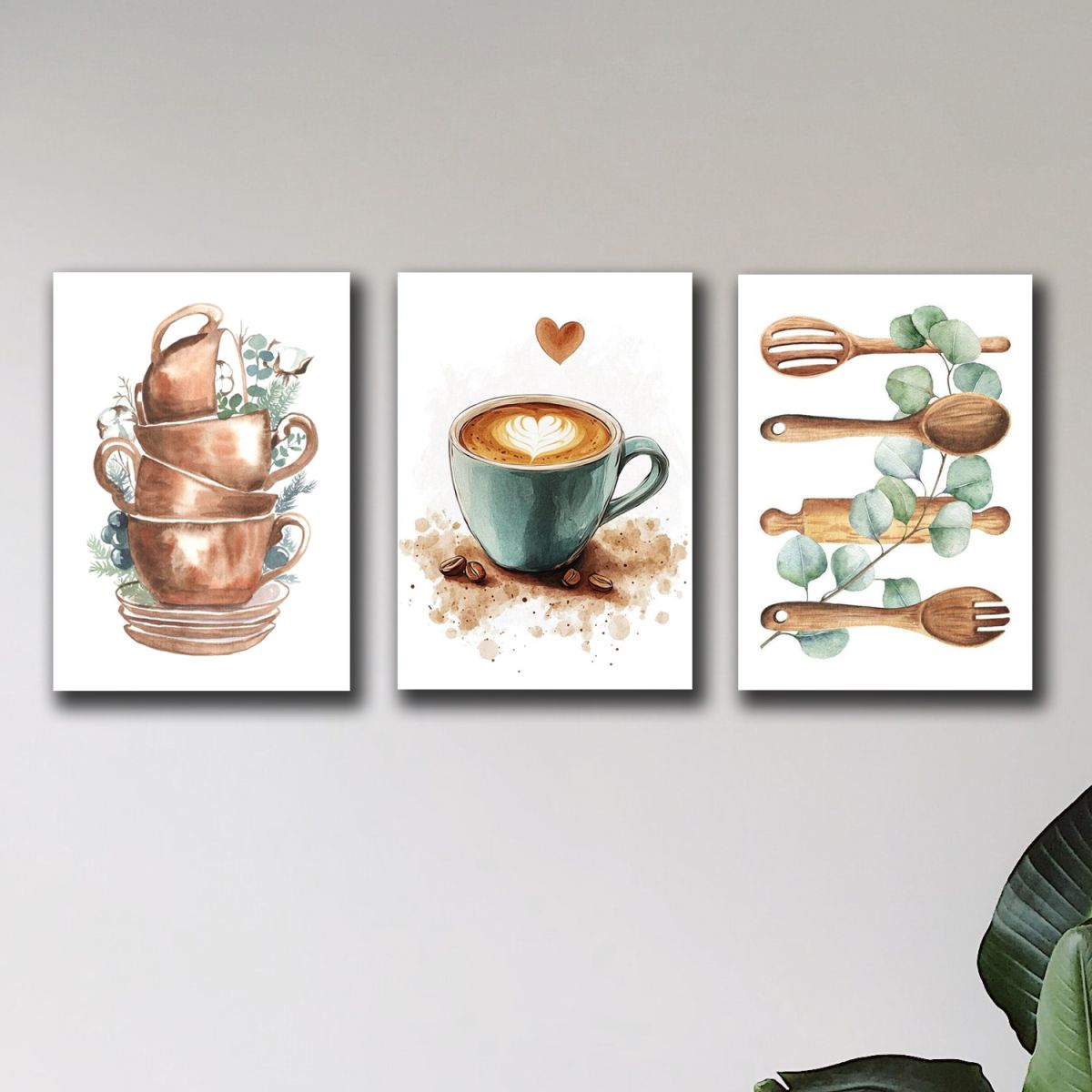 Set of 3 Wall Art Sticky Wooden Canvas Frames for Dining Room and Kitchen Decor / Sticky Photo Tiles View Gallery - Pakistan