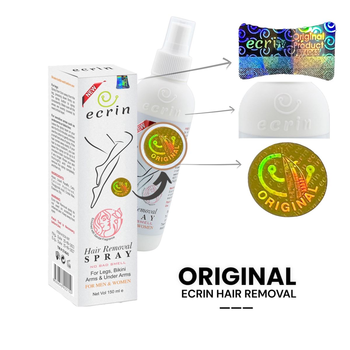 150ml Ecrin Hair Remover Spray - | Best Quality Hair Removal Spray | Body Hair Removal Spray ( With Box ) View Gallery - Pakistan