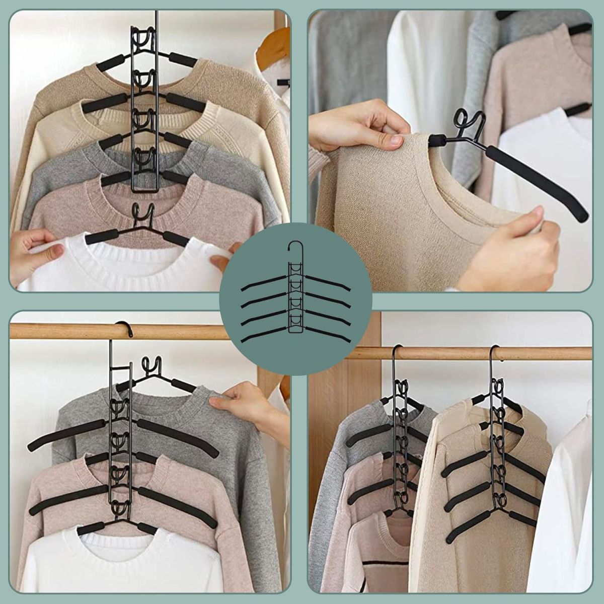 5 in 1 Hangers Space Saving, Heavy Duty Non-Slip Hangers with Padded Foam, Closet Organizer Multipurpose Hanger Organizer