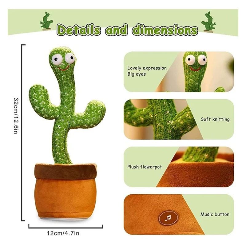 Portable Rechargeable Dancing Cactus Toy Funny Education Toys for Babies (With Box) View Gallery - Pakistan