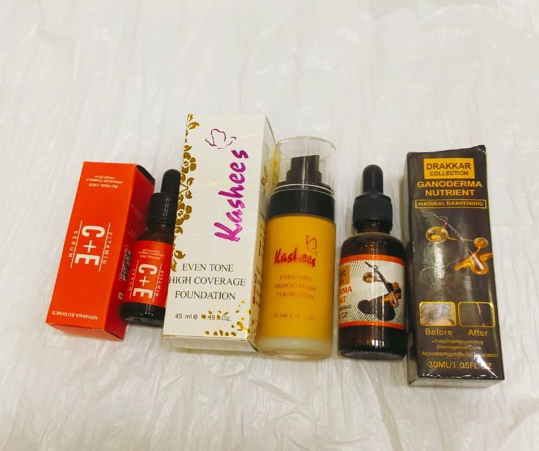 pack of 3 Vitamin C &amp; E Serum +Darkening Serum +Kashees Foundation View Gallery - Pakistan