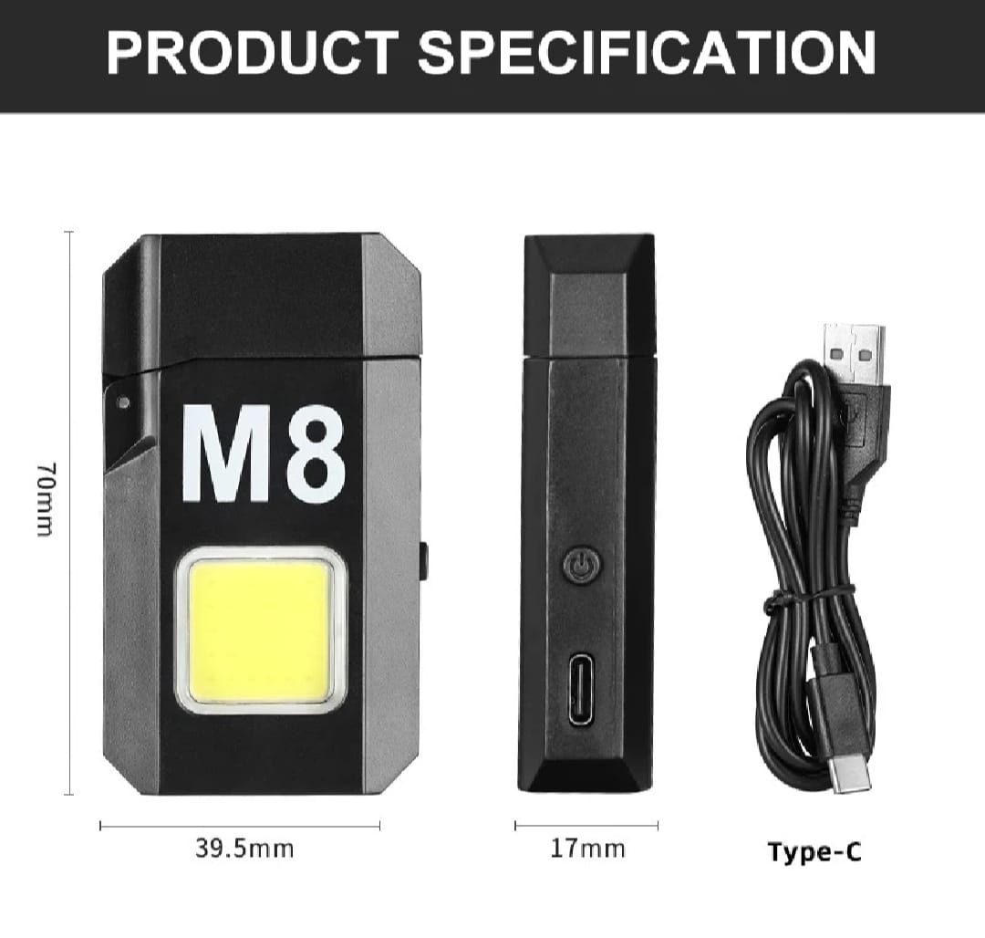 COB Led Flahlight With Lighters Dual Arc Pulse Flameless Lighter Type C Rechargeable Lighter Work Light Mini Light Men's Gift View Gallery - Pakistan