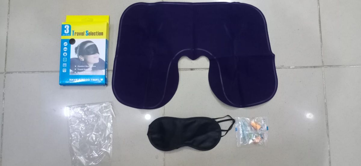 3 in 1 Combo Travel Kit of Neck Pillow, Eye Mask and Ear Plug (Random Colour) View Gallery - Pakistan