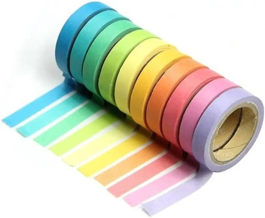 10 Rolls Chic Washi Tape Colorful Rainbow Design Removable Decorative Tape for DIY Stationery Wrapping Photo Album (Random Color)