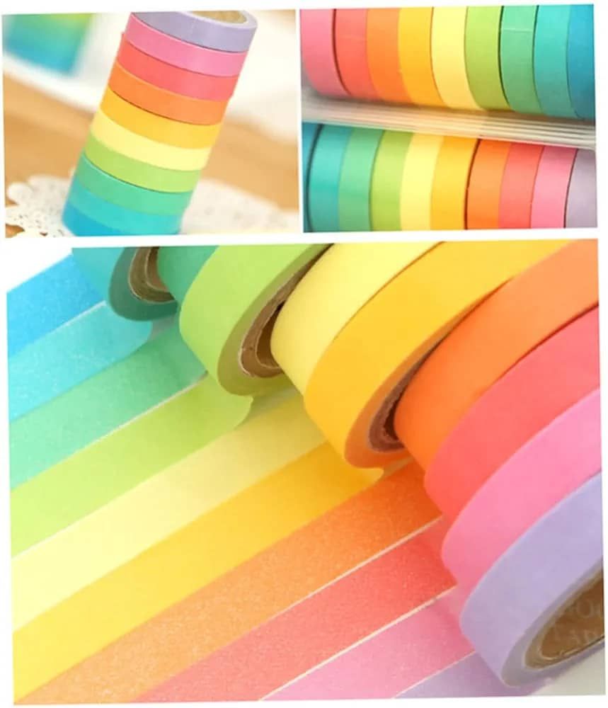 10 Rolls Chic Washi Tape Colorful Rainbow Design Removable Decorative Tape for DIY Stationery Wrapping Photo Album (Random Color) View Gallery - Pakistan