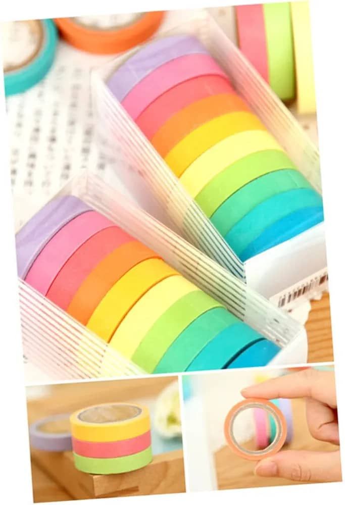 10 Rolls Chic Washi Tape Colorful Rainbow Design Removable Decorative Tape for DIY Stationery Wrapping Photo Album (Random Color) View Gallery - Pakistan