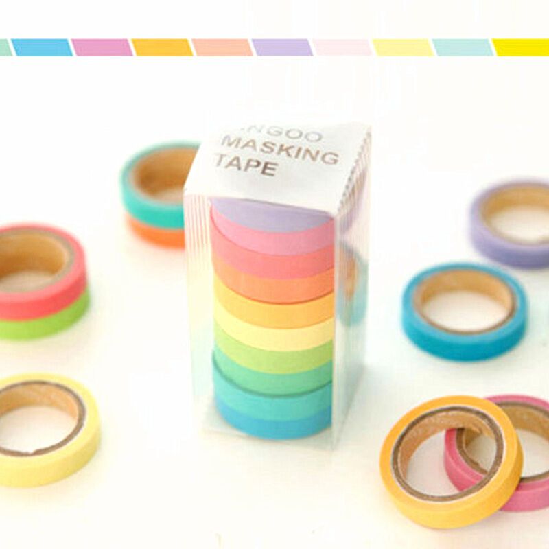 10 Rolls Chic Washi Tape Colorful Rainbow Design Removable Decorative Tape for DIY Stationery Wrapping Photo Album (Random Color) View Gallery - Pakistan