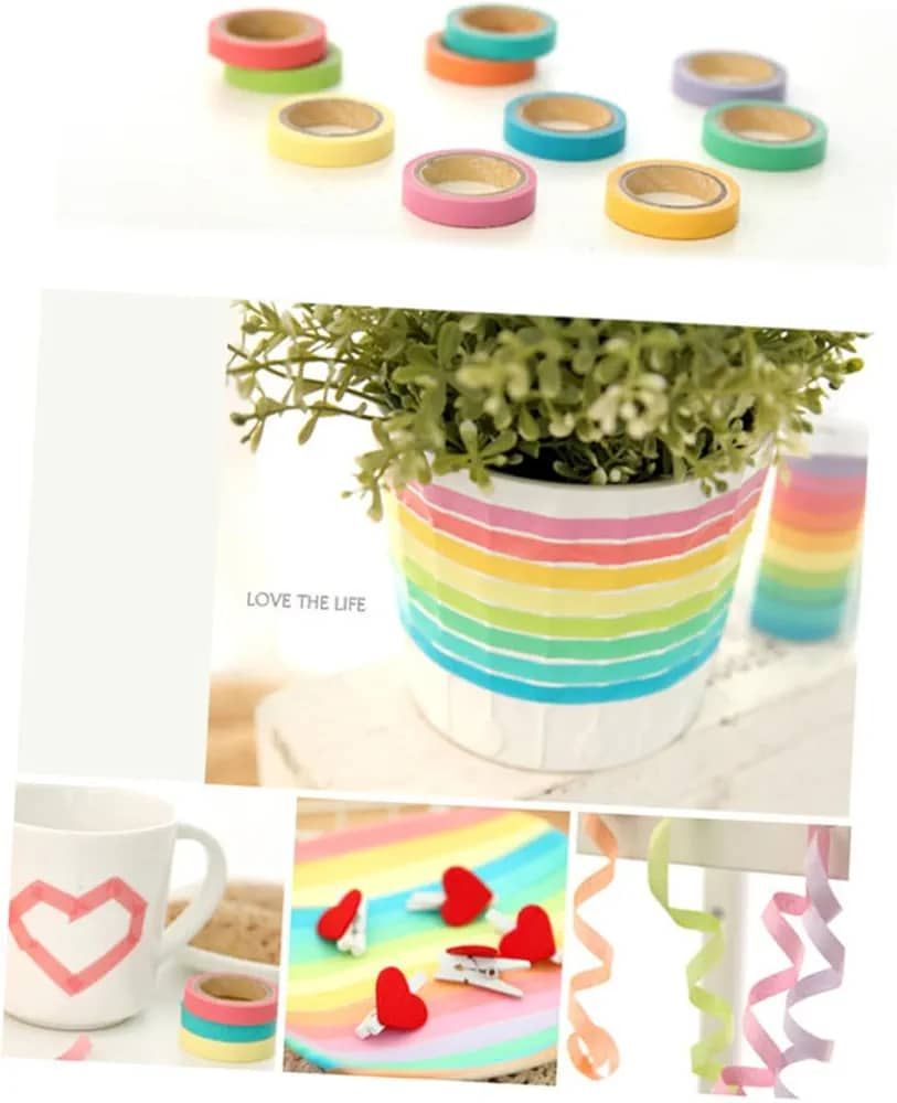 10 Rolls Chic Washi Tape Colorful Rainbow Design Removable Decorative Tape for DIY Stationery Wrapping Photo Album (Random Color) View Gallery - Pakistan
