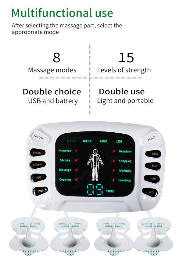 Electronic Pulse Massager Therapy Machine – Full Body Pain Relief Device with LCD Display, Electrode Pads, Massage Slippers &amp; Multiple Modes – Nerve, Muscle &amp; Acupressure Stimulator Kit View Gallery - Pakistan