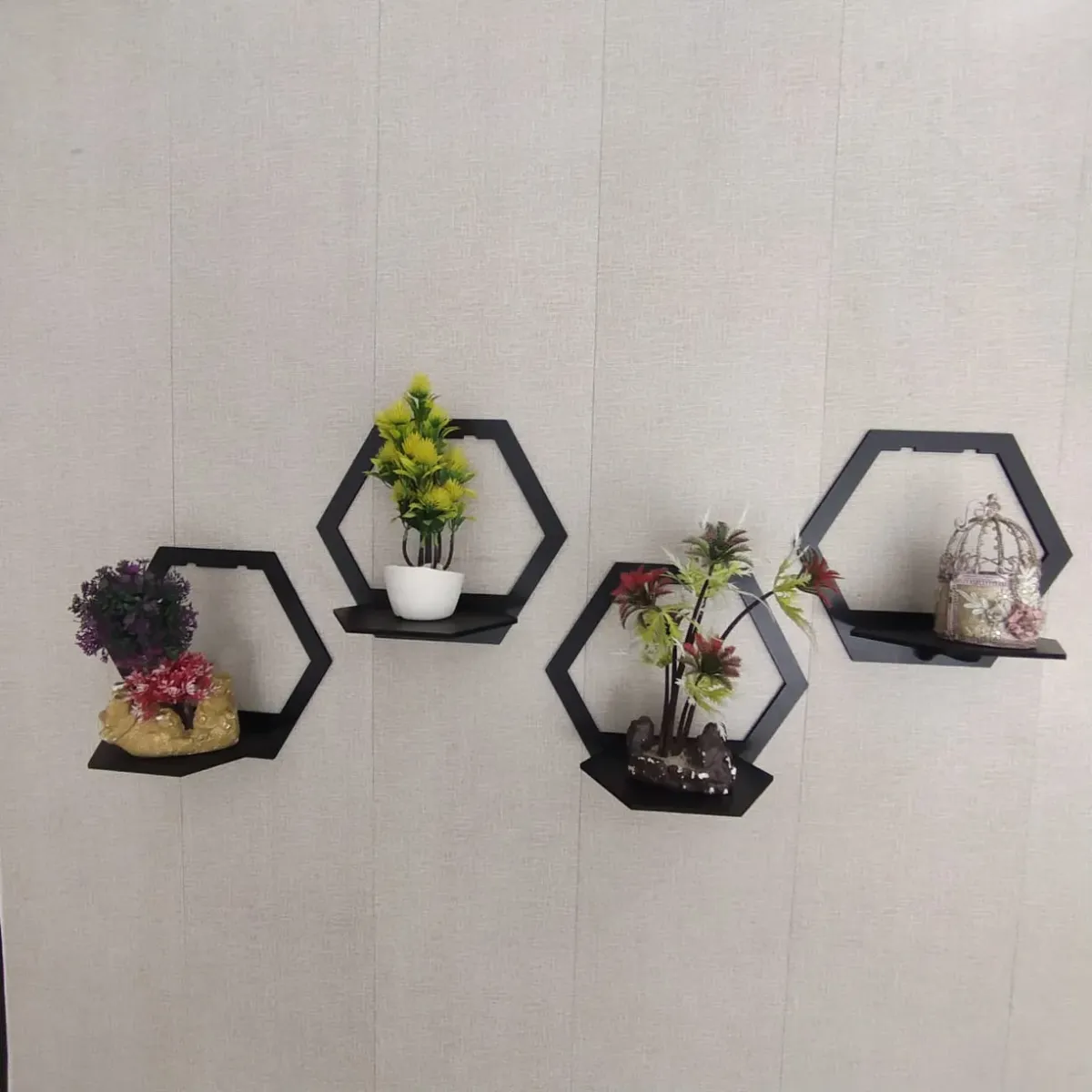 (3 pcs set ) Hexagon Shape 3D Wooden Wall Shelf | Wall Shelves for Home Decor Living Room /  for Kids Room and Girls Room and for Gift Items View Gallery - Pakistan