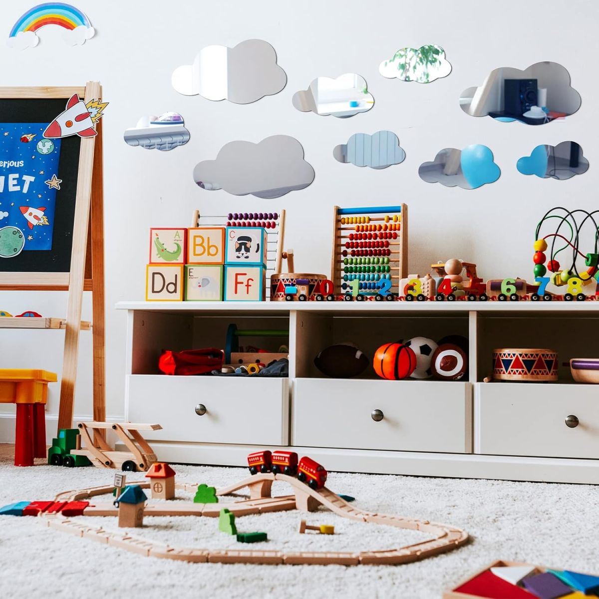 8 Pcs  Acrylic Cloud Shape Mirror Wall Art Decor Cloud Mirror Stickers Decals for Kids Girls Bedroom Bathroom Playroom silver View Gallery - Pakistan
