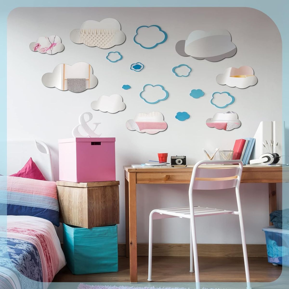 8 Pcs  Acrylic Cloud Shape Mirror Wall Art Decor Cloud Mirror Stickers Decals for Kids Girls Bedroom Bathroom Playroom silver View Gallery - Pakistan