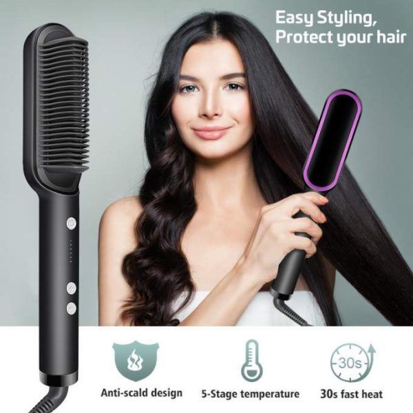 HQT-909B Electric Hair Straightening Brush – Professional Fast Heating Styler (Random Color) View Gallery - Pakistan