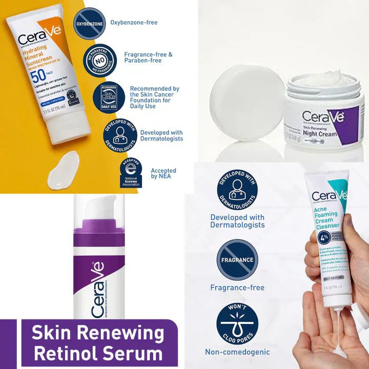 CeraVe 4-in-1 Skincare Bundle: Night Cream, Sunblock, Cleanser &amp; Serum for Radiant Skin View Gallery - Pakistan