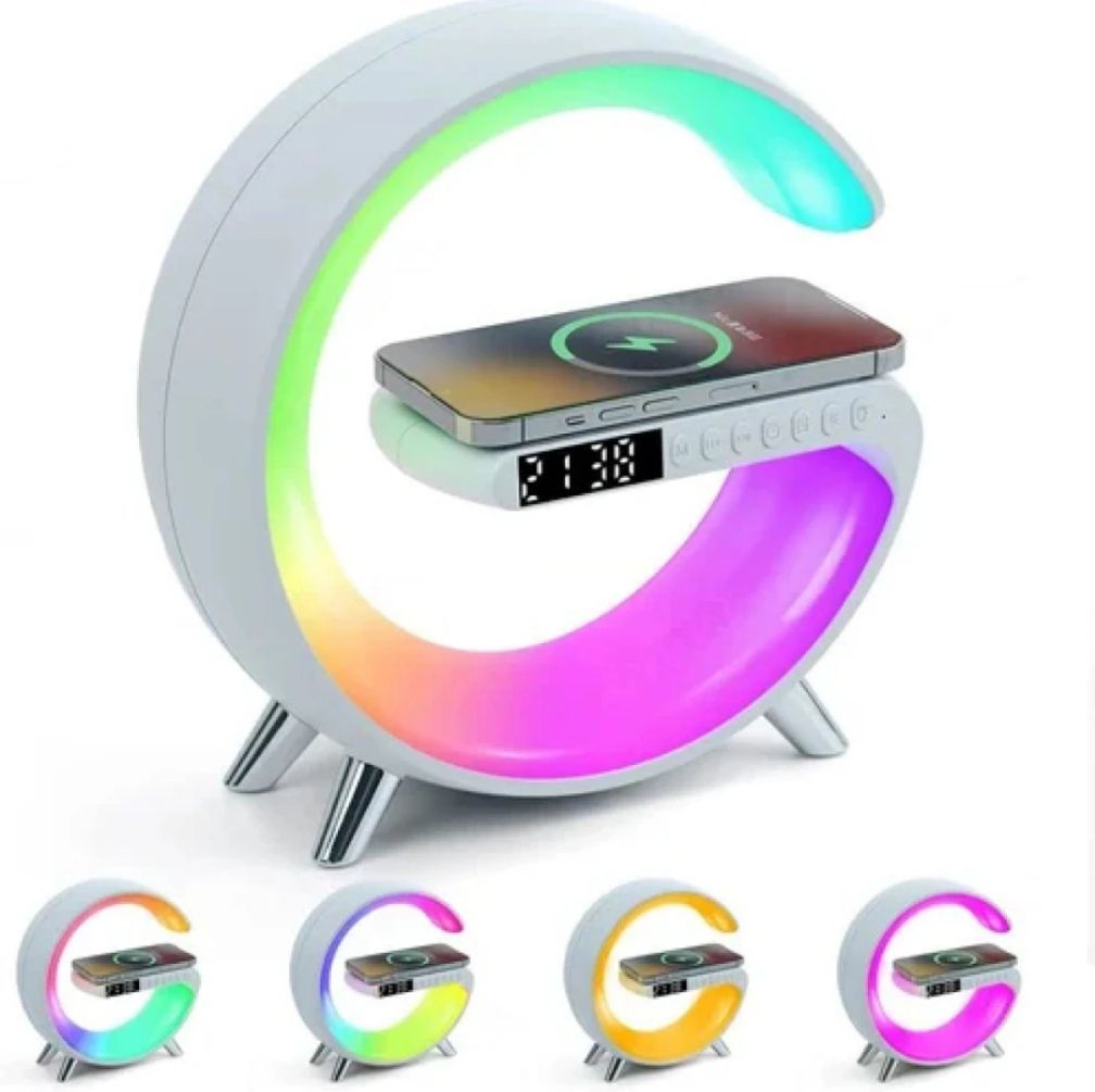 G11  G Shape Bluetooth Speaker Multifunctional Lamp Digital Alarm Wirless Charging Memory Card Supported View Gallery - Pakistan
