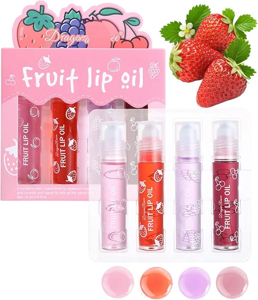 Pack of 4 - Fruit Lip Oil Set, Non-Sticky Long Lasting Moisturizing Lip Oil Lip Care Oil View Gallery - Pakistan