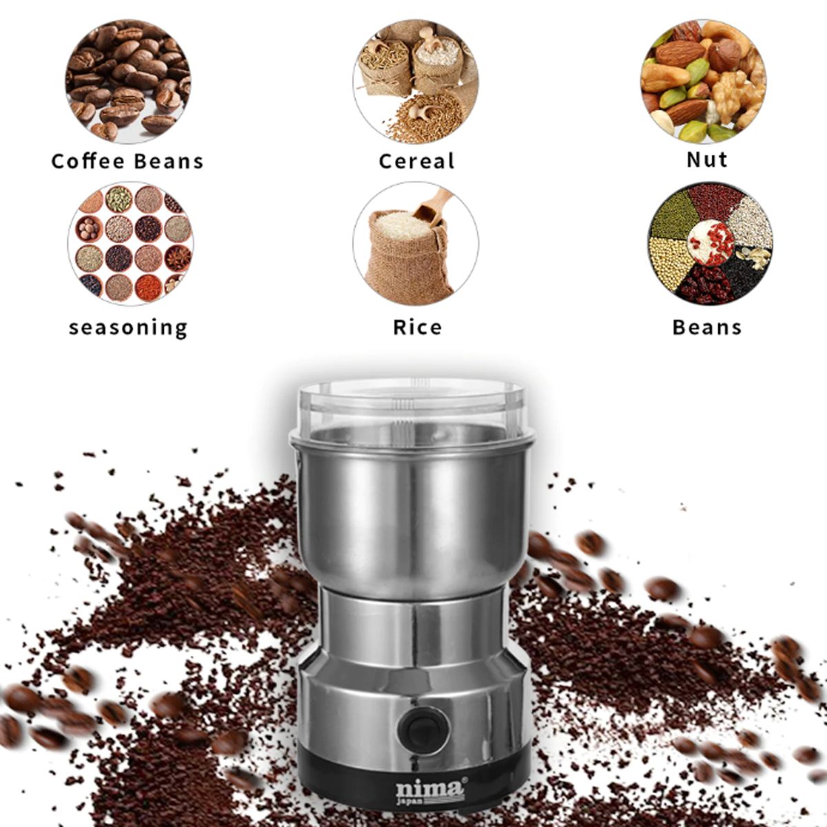 Nima Multi Purpose Electric Coffee Grinder 300WATT Automatic Coffee Spice Bean Grinder Stainless Steel View Gallery - Pakistan