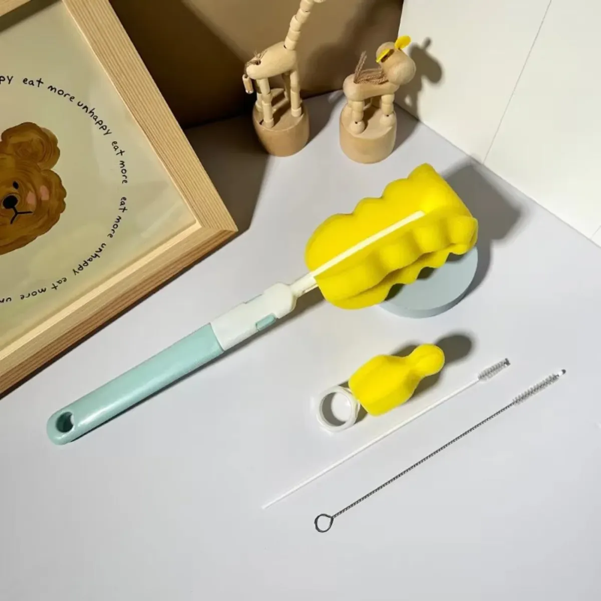 (pack of 3 )Baby Bottle and Teath Brush Set with Changeable Endings – Bottle, Sponge, Straw, and Pacifier (random color View Gallery - Pakistan