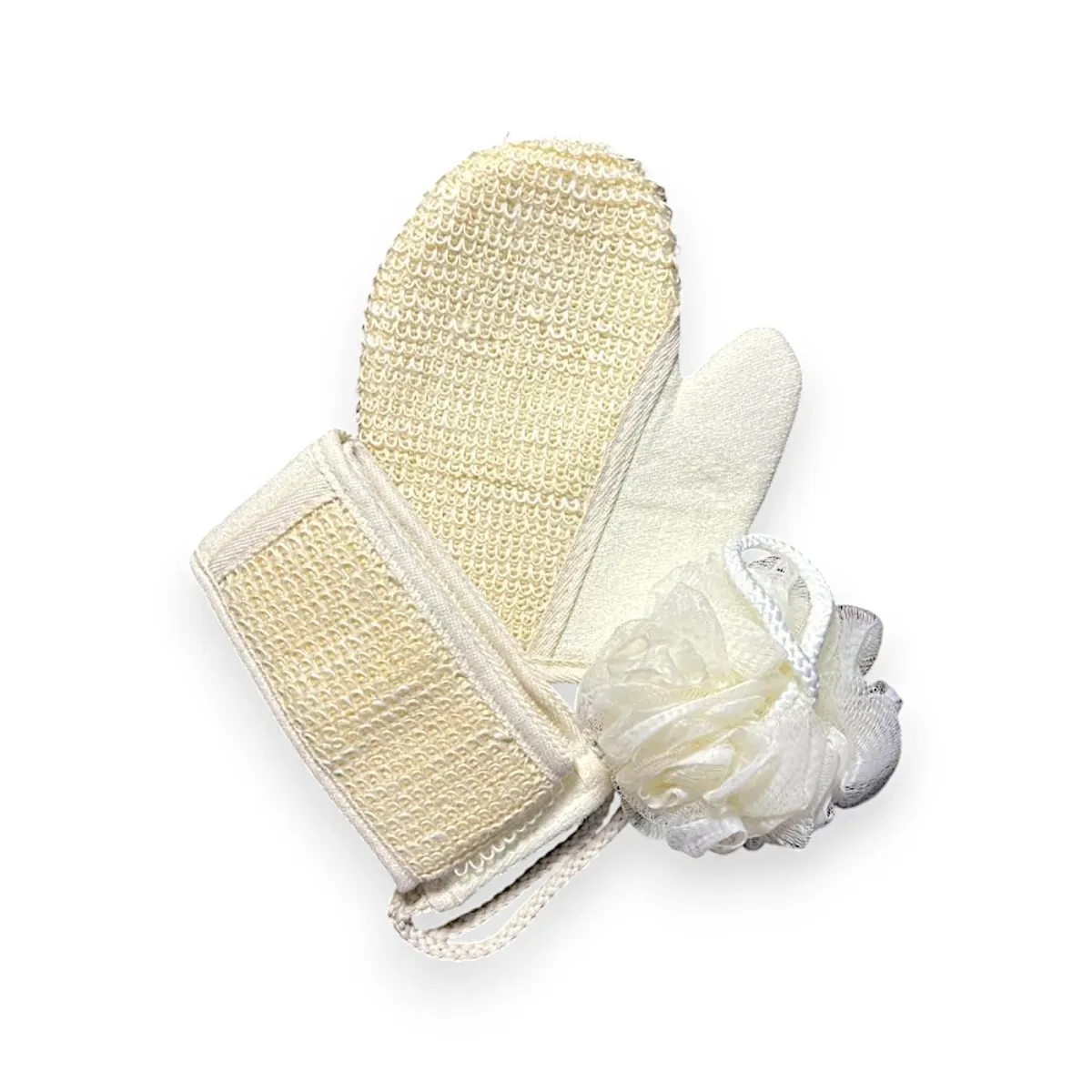Exfoliating Bath Set: Loofah Gloves, Back Scrubber Belt &amp;amp; Loofah Sponge - Bathing Combo