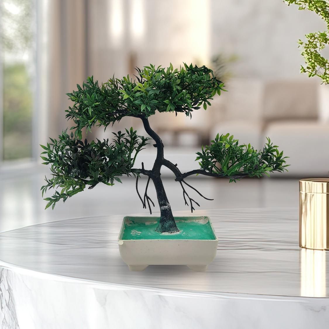 Green Artificial Bonsai Tree ( 1 Piece )–   Bonsai Tree Room Decor for Home, Office &amp; Bedroom | Best Artificial plaster Pot View Gallery - Pakistan