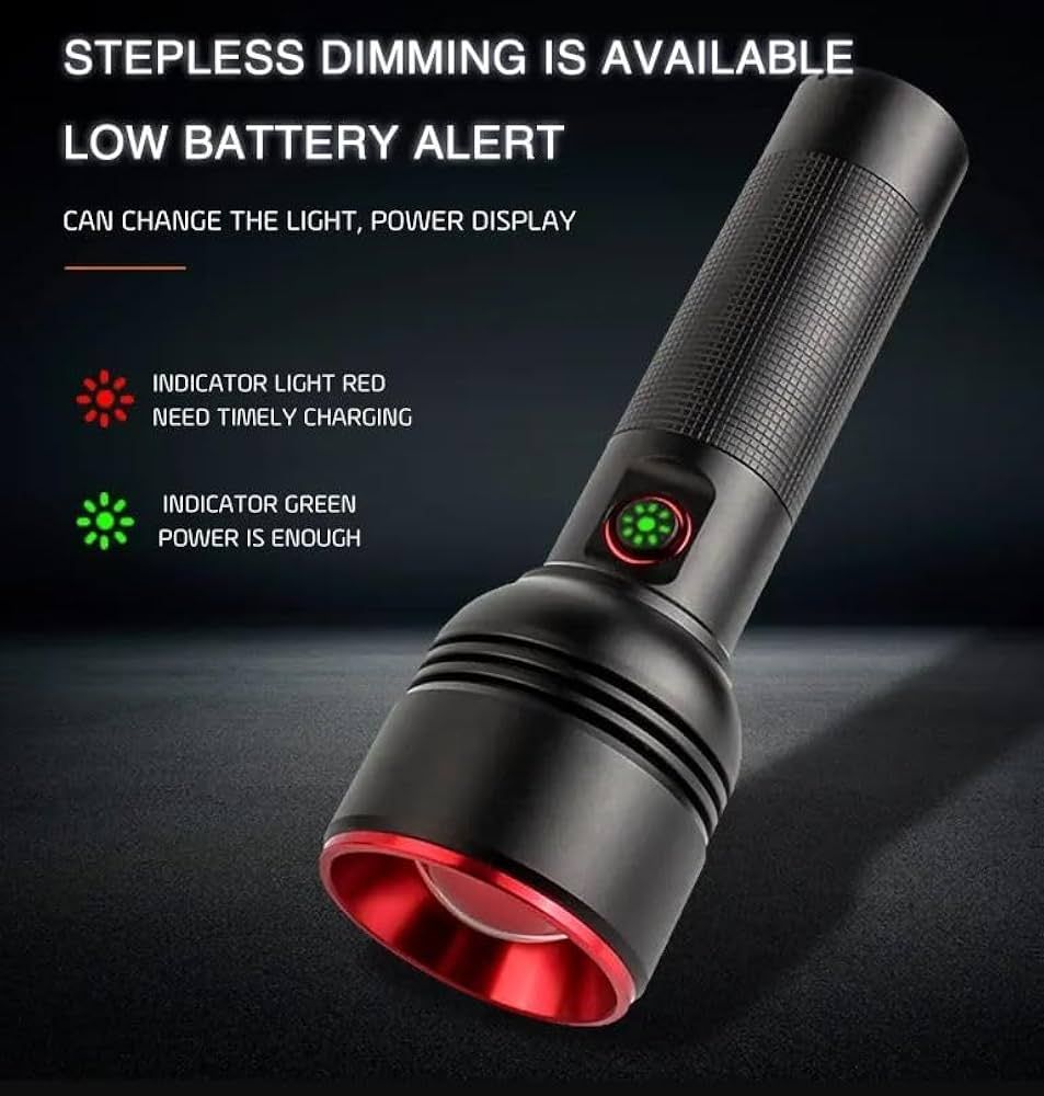 CB2208 Aluminium Alloy Flashlight 1000w Wick with 26650 Battery– Strong, Durable Light with Low Battery Alert &amp;amp; Power Indicator