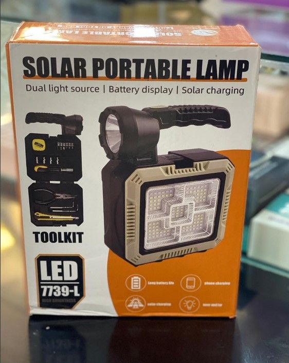 Solar Portable Lamp 7739-L – Rechargeable LED Light for Outdoor &amp; Emergency Use View Gallery - Pakistan