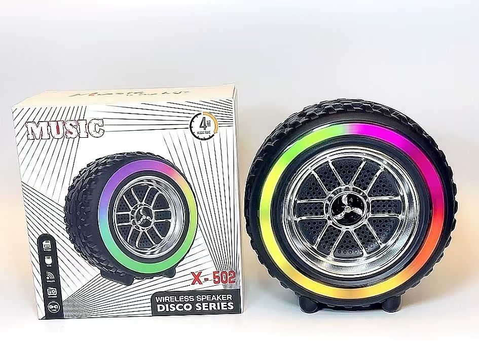 X-502 RGB Wheel-Shaped Wireless Speaker with Subwoofer Portable USB/BT Card Playback for Parties Computer Use View Gallery - Pakistan