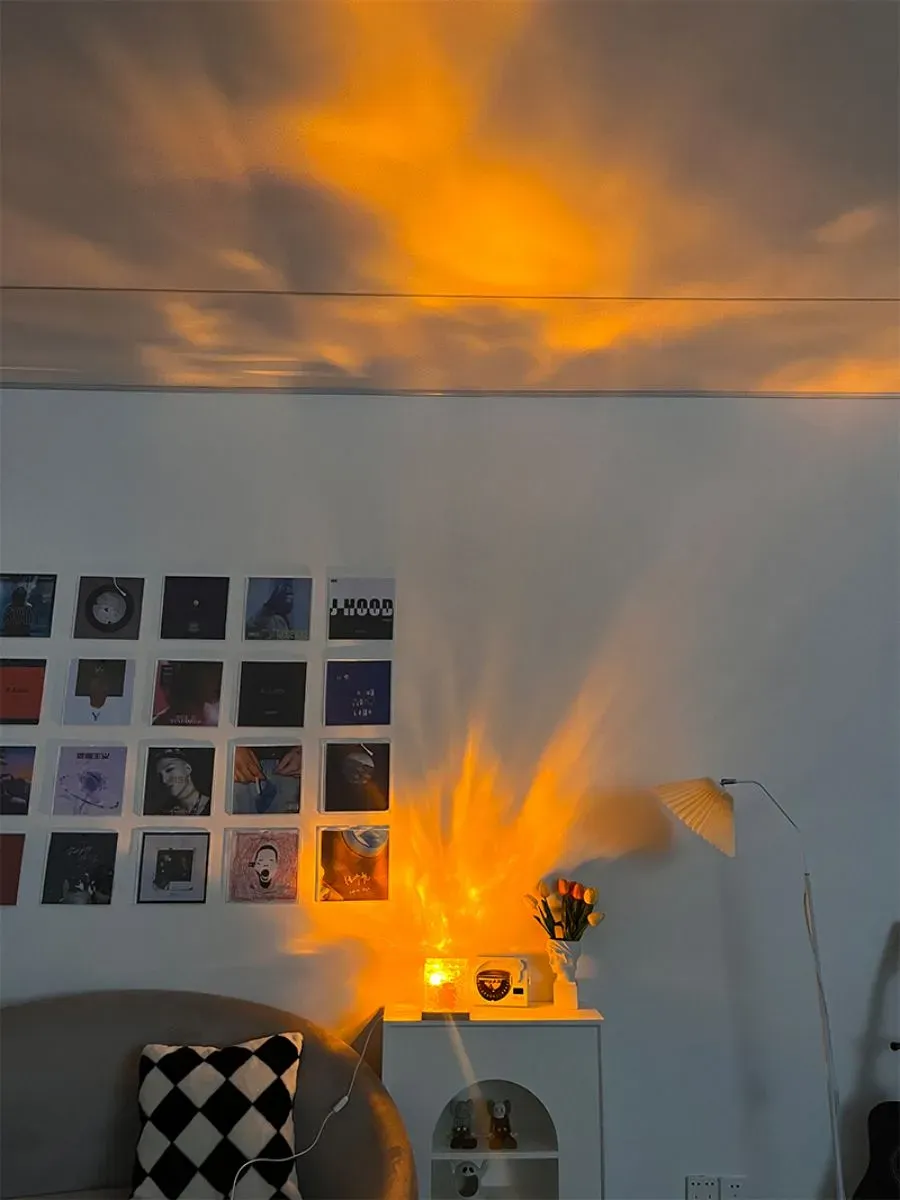 Dynamic Rotating Water Ripple Night Light 3 Colors Flame Crystal Lamp for Living Room Study Bedroom (with remote Attached USB cable) View Gallery - Pakistan