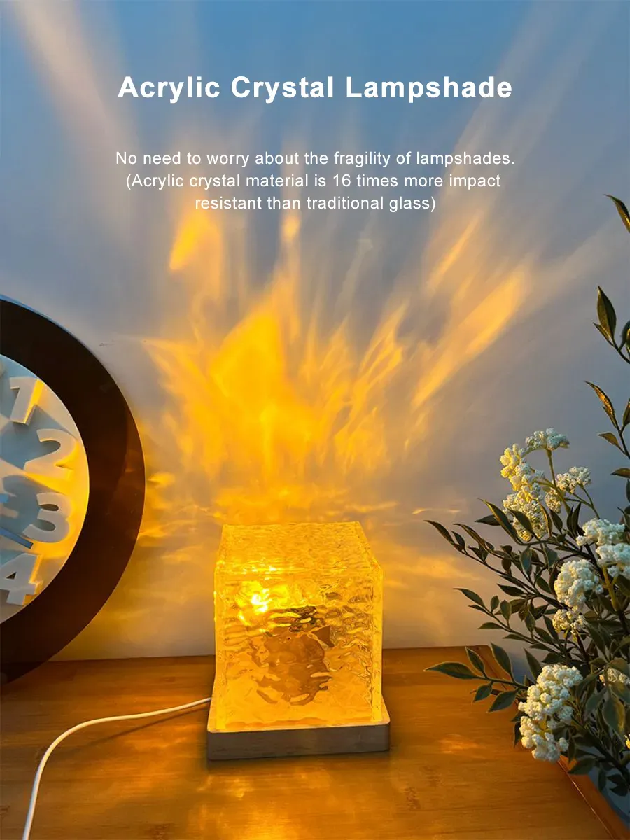 Dynamic Rotating Water Ripple Night Light 3 Colors Flame Crystal Lamp for Living Room Study Bedroom (with remote Attached USB cable) View Gallery - Pakistan