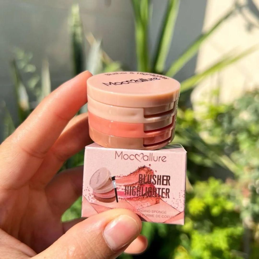 Mocallure 3 in 1 blusher highlighter kit Package Includes: 1 x Blusher Highlighter Kit Product Feature: Glowy, 2 in 1 (Random color) View Gallery - Pakistan