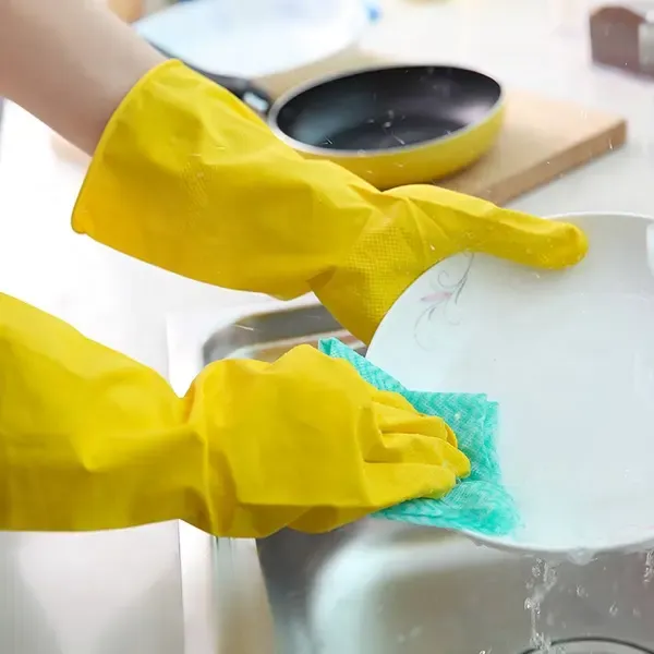 Dishwashing Rubber Gloves Non-Slip Household Laundry Kitchen Cleaning Gloves - Pair (Random color) View Gallery - Pakistan