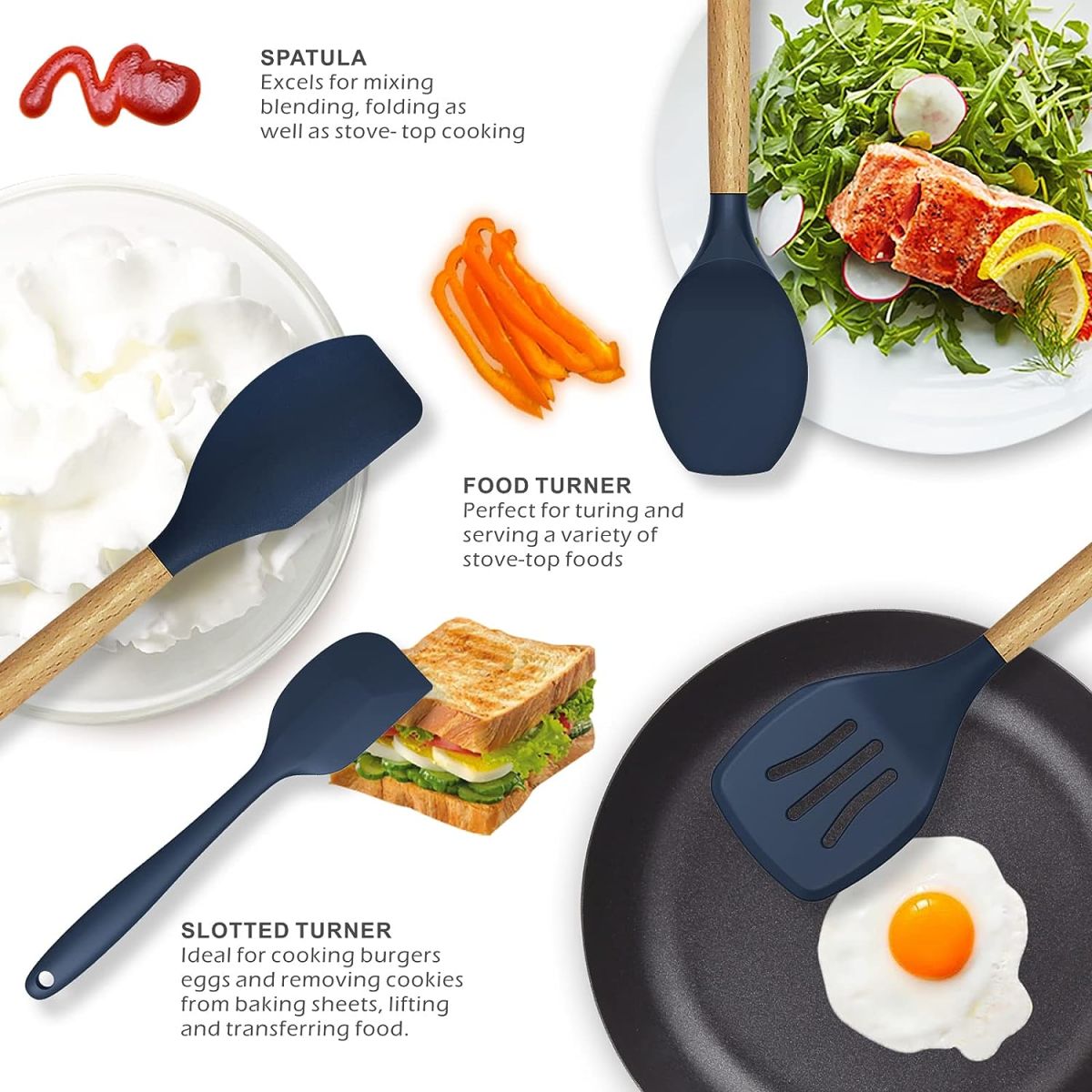 12 Pcs Silicone Cooking Utensils Kitchen Utensil Set | Heat Resistant Kitchen Non toxic Spatula Set with Turner Tongs,Spoon,Brush,Whisk-Wooden Handle View Gallery - Pakistan