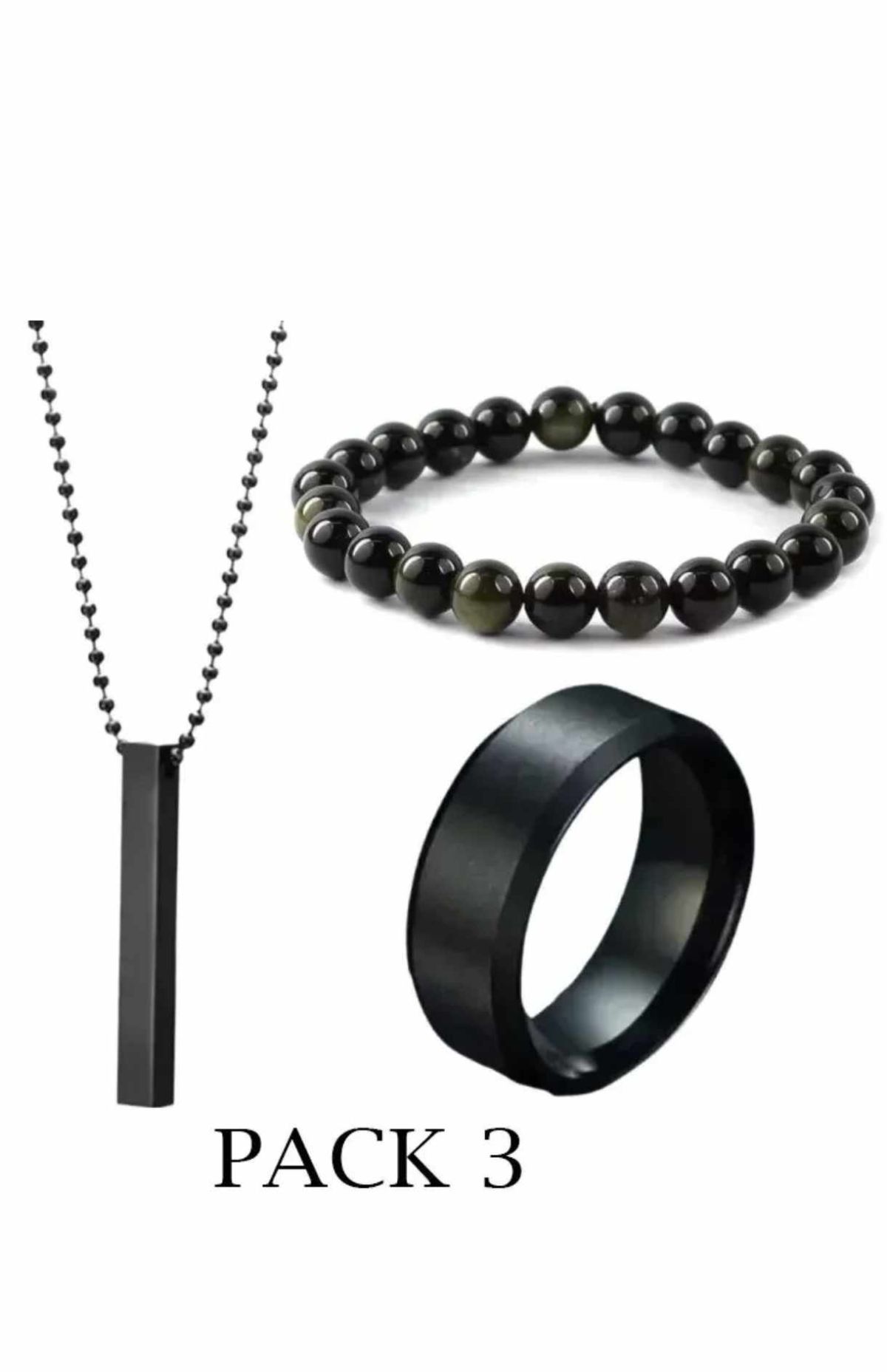 Pack Of 3 Vertical Bar Boy's Pendant, Ring And Bracelet Set, color black View Gallery - Pakistan