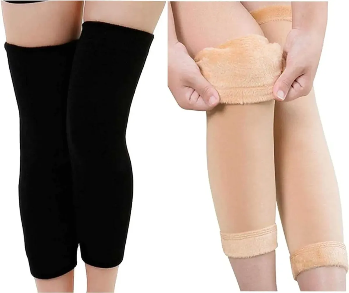 Thermal Knee Warmers Elastic Plush Knee Pads Protector For Winter For Men &amp;amp; Women (random color)