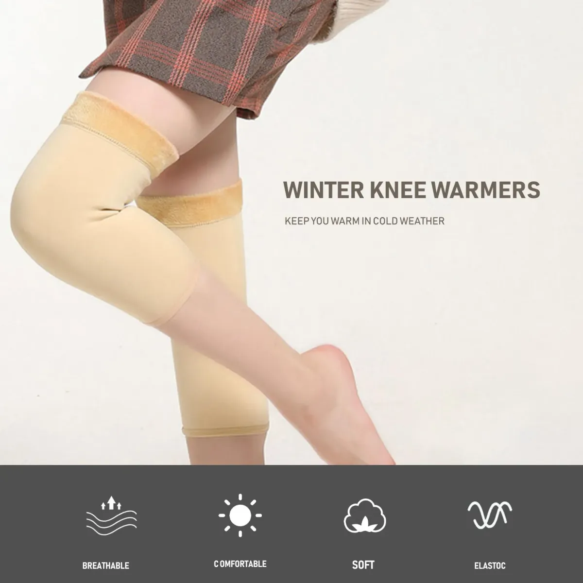 Thermal Knee Warmers Elastic Plush Knee Pads Protector For Winter For Men &amp; Women (random color) View Gallery - Pakistan