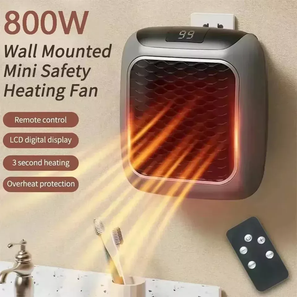 800W Space Heater Digital Electric Heater Wall Outlet Plug Small Fan Home Warmer View Gallery - Pakistan