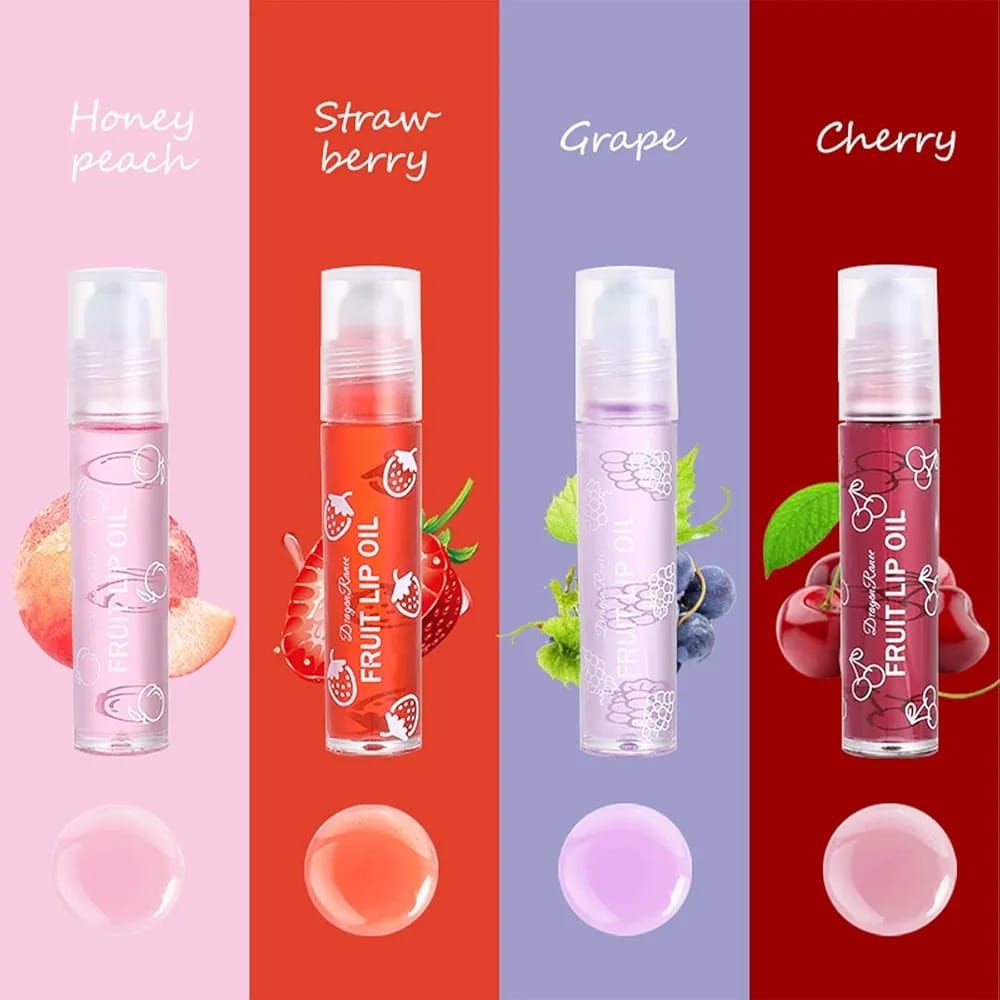 Pack of 4 - Fruit Lip Oil Non-Sticky Set In Peach, Grape, Strawberry, Cherry Flavor View Gallery - Pakistan