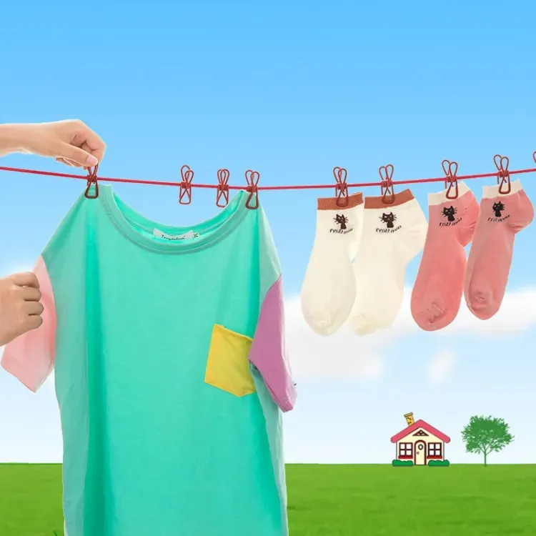 12 clips Cloth Line rope hang portable - Elastic, Windproof Eco-Friendly for Travel  Home Use (random color) View Gallery - Pakistan