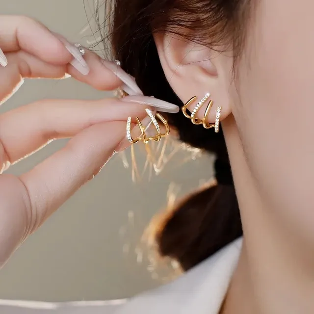 W Shape Zircon Korean Earring Cuff Earrings that Look Like Multiple Piercings for Women View Gallery - Pakistan