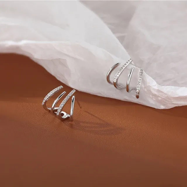 W Shape Zircon Korean Earring Cuff Earrings that Look Like Multiple Piercings for Women View Gallery - Pakistan