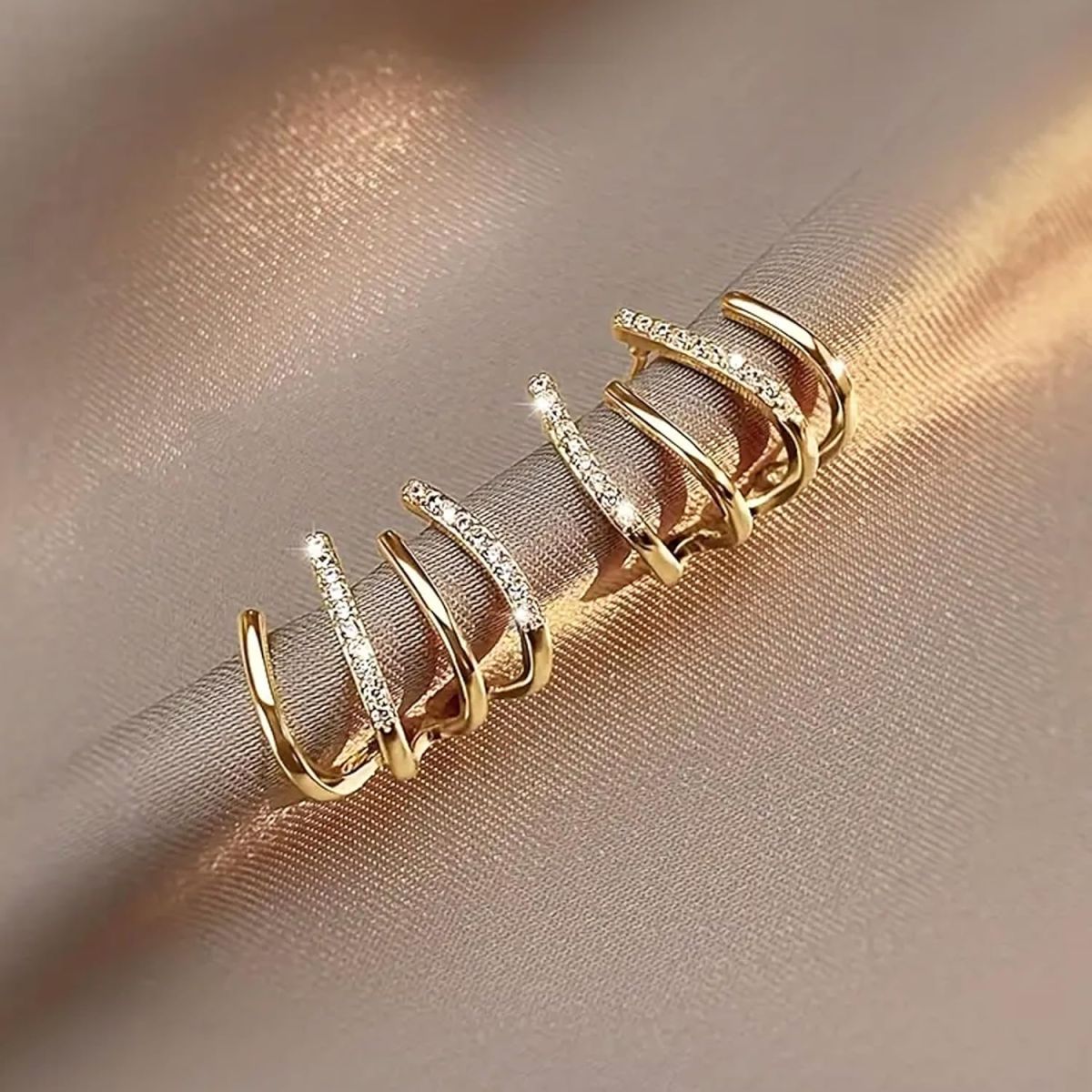 W Shape Zircon Korean Earring Cuff Earrings that Look Like Multiple Piercings for Women View Gallery - Pakistan