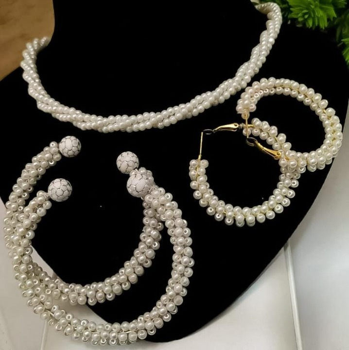 Women Pearl Elegant Jewelry Set ,Kangan, Mala &amp;amp; Earrings Pearl Set(white)
